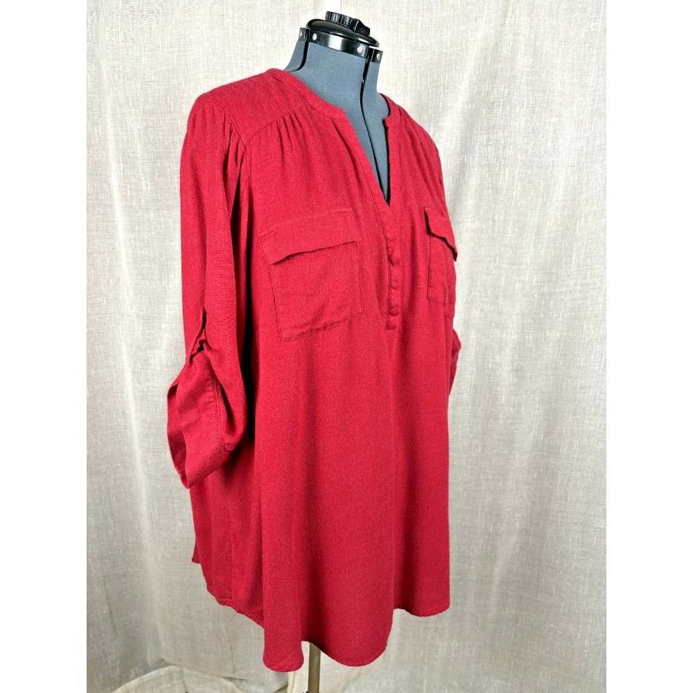 Torrid Red Shirt Size 3 3X Plus Harper Button Up Tab Sleeves Soft Relaxed Fit
